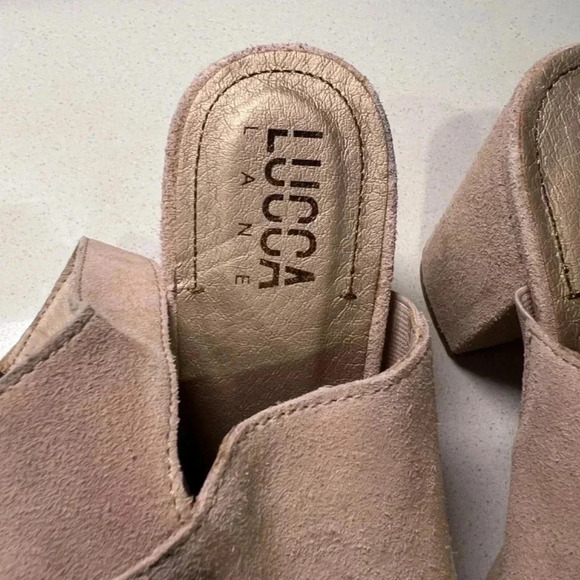 NEW sling-back open-toed Cream Faux Suede 3” block heel size 10 Lucca Lane shoes - Picture 6 of 9